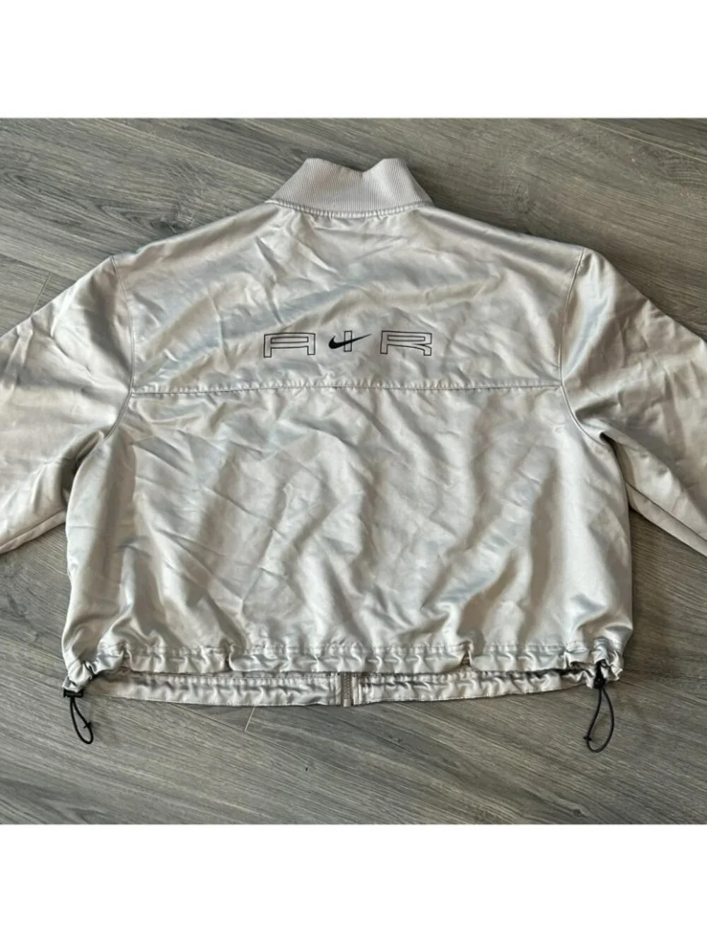 Nike Air Jacket Womens 1X Satin Bomber Windbreaker Full Zip Drawcord Swoosh Crop